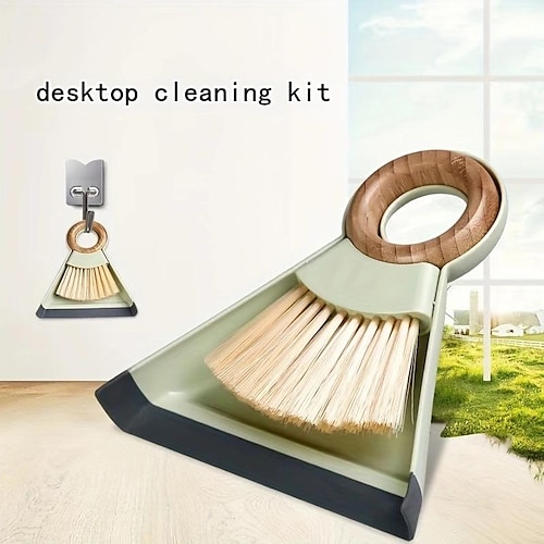 

Mini Desktop Broom And Dustpan Set, Wooden Handle Hanging Household Cleaning Appliance