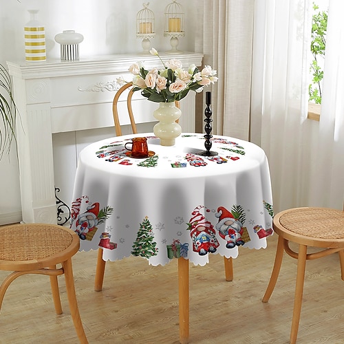 

Christmas Tablecloth Round Waterproof and Oil Resistant, Wrinkle Winter Christmas Decor Table Cover for Dining Patry