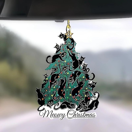 

1 pieza árbol de Navidad gato 2d decoración acrílica colgante bolsa de coche llavero accesorio espejo retrovisor decoración colgante adorno para árbol de Navidad