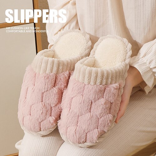 

Colorblock Faux Fur Slippers, Casual Slip On Plush Lined Shoes, Comfortable Indoor Home Slippers, Winter Slippers Christmas Gift Xmas Gift