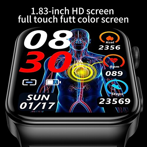 

Smartwatch 1,83 Zoll Smartwatch Fitness Laufuhr Bluetooth EKGPPG Schrittzähler Anruferinnerung kompatibel mit Android iOS Damen Herren Freisprecheinrichtung Anrufe wasserdicht Mediensteuerung