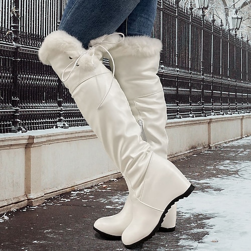 

Mujer Botas Botas con plataforma Botas de nieve Tallas Grandes Fiesta Exterior Diario Color sólido Forrado con Lana Botas por encima de la rodilla Invierno Plataforma Tacón Cuña Tacón oculto Dedo