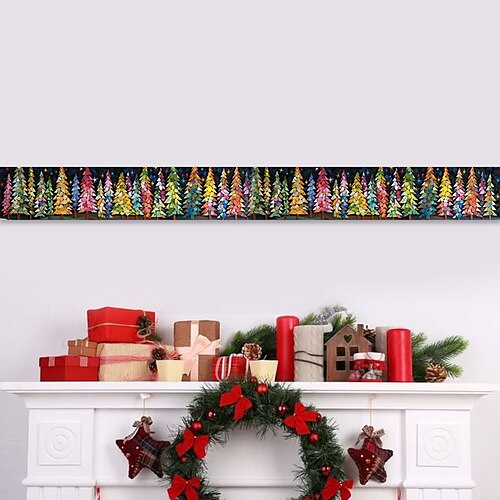 

Papel pintado de plantas navideñas con borde, árbol de Navidad colorido, cintura, zócalo, despegar y pegar, autoadhesivo, PVC/vinilo, moderno, resistente al agua, para habitación de 3,93 pulgadas x