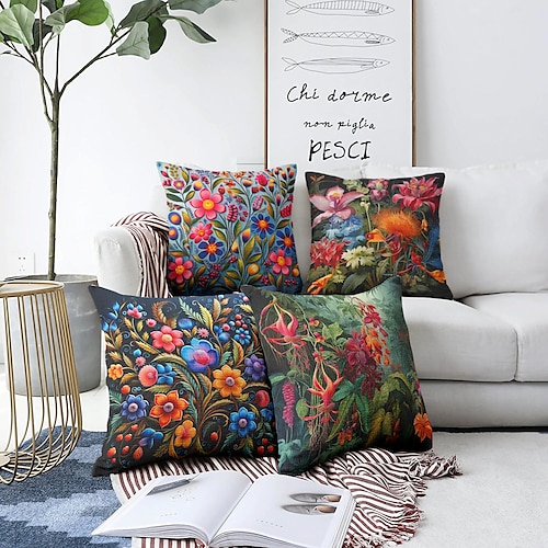 

Capa de almofada dupla face com flores coloridas, 1 peça, macia, decorativa, quadrada, fronha para quarto, sala de estar, sofá, cadeira