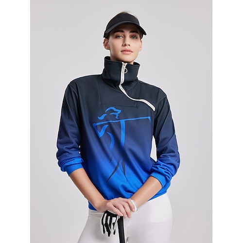 

Femme Sweat à capuche de golf Pull de golf Sweat Golf Chaud Respirable Evacuation de l'humidité manche longue Vêtements d'extérieur de golf Top Standard 1/4 Zip Col Montant Dégradé de couleur Imprimé