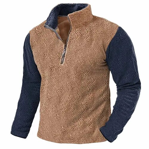 

Homme Sweat shirt Sweat-shirt quart de fermeture éclair Lin Sherpa Marron Demi fermeture éclair Bloc de couleur Patchwork Sport Loisir du quotidien Vacances Rétro Vintage Vêtement de rue