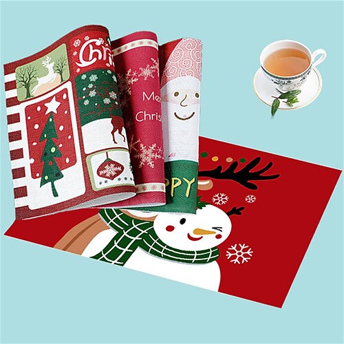 

Christmas Vinyl Placemat Waterproof PVC Heat Resistant Dining Table Place Table Plate Mat Xmas Decor Fall Kitchen Table Mats Indoor Outdoor