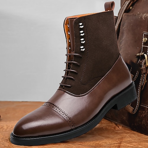 

Homens Botas Sapatos de vestir Caminhada Casual Diário Couro Confortável Botas / Botins Com Cadarço Preto Marron Primavera Outono