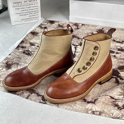 

Damen Stiefel Knopfstiefel Bullock Schuhe Übergrössen Party B¨¹ro Täglich Stiefeletten Stiefeletten Kätzchen-Ferse Runde Zehe Elegant Brautkleider schlicht Minimalismus Leinen Kunstleder Feste Farbe