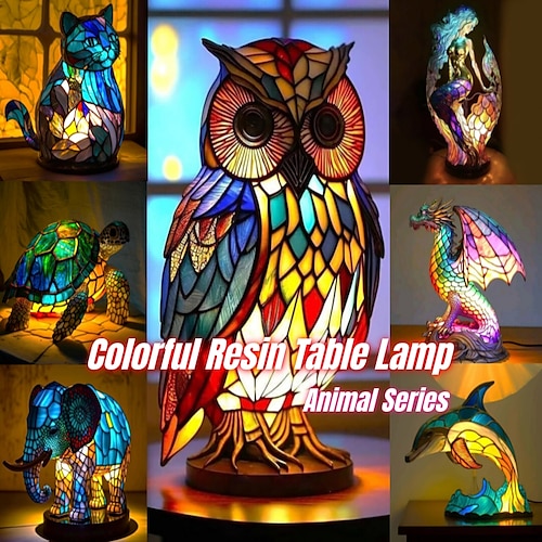 

Resin Table Lamp Animal Series Stained Glass Night Light Retro Desk Lamps for Bedroom Bedside Lamp Animal Lovers Home Decor 1015CM/3.935.9INCH