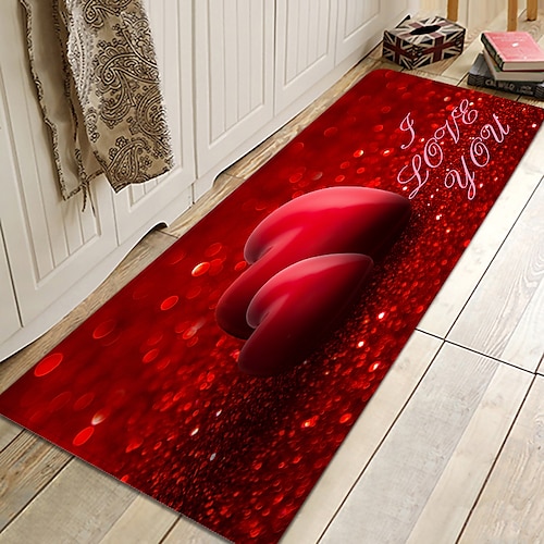 

Valentine's Day Heart Kitchen Mat Non-Slip Oil Proof Rug Indoor Outdoor Mat Bedroom Decor Bathroom Mat Entrance Rug Door Mat