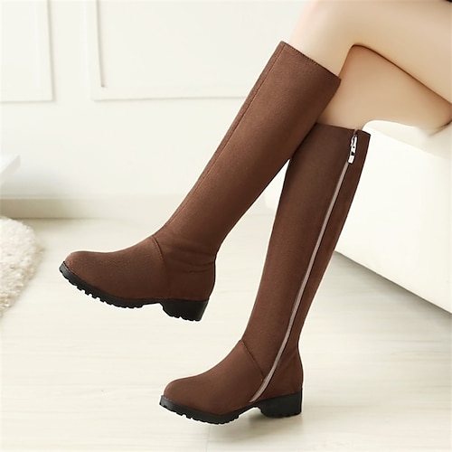 

Femme Bottes Chaussures en daim Grandes Tailles Extérieur du quotidien Bottes genou Talon Bottier Bout rond Rétro Vintage Décontractées Minimalisme Faux suède Fermeture Couleur unie Noir Marron