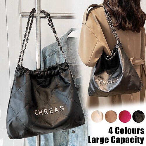 

Femme Fourre-tout Sac d'épaule Sac hobo faux cuir Soirée Extérieur du quotidien Chaîne Grande Capacité Etanche Poids Léger Couleur unie Courtepointe Noir Rose Claire Blanc Ecru