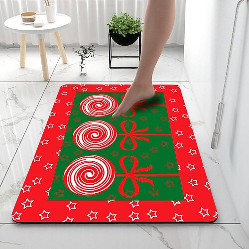 

Tapis de bain en terre de diatomées pour décoration de salle de bain de Noël, tapis souple en caoutchouc antidérapant, séchage rapide, super absorbant, fin pour sous la porte – Tapis de sol pour salle