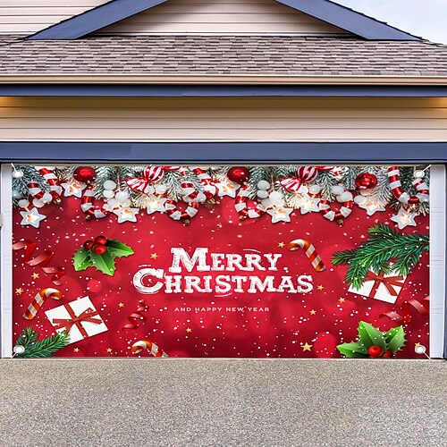 

Christmas Decorations Outdoor Garage Door Cover Xmas Door Banner Large Door Mural Christmas Backdrop Decoration for Holiday Home Wall Decorations