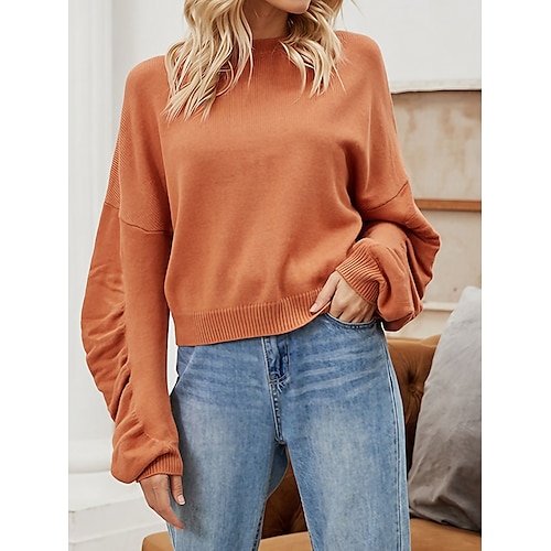 

Damen Pullover Rundhalsausschnitt Gerippt Stricken Acryl überdimensional Herbst Winter Standard Outdoor Täglich Ausgehen Stilvoll Brautkleider schlicht Weich Langarm Feste Farbe Orange S M L