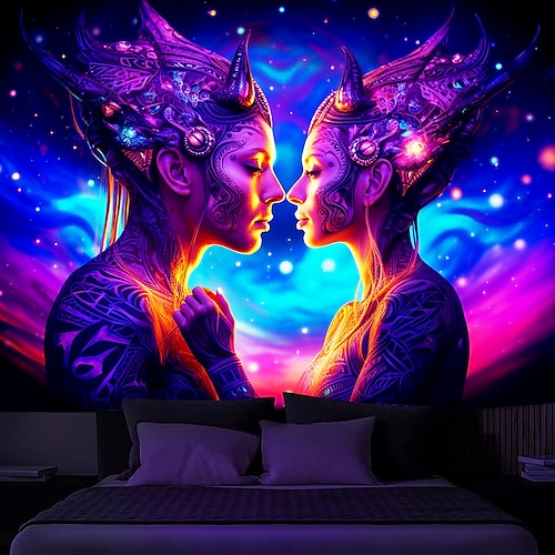 

Schwarzlicht-Wandteppich, UV-reaktives Leuchten im Trippy Couple, neblige Naturlandschaft, hängender Wandteppich, Wandkunst-Wandbild für Wohnzimmer, Schlafzimmer