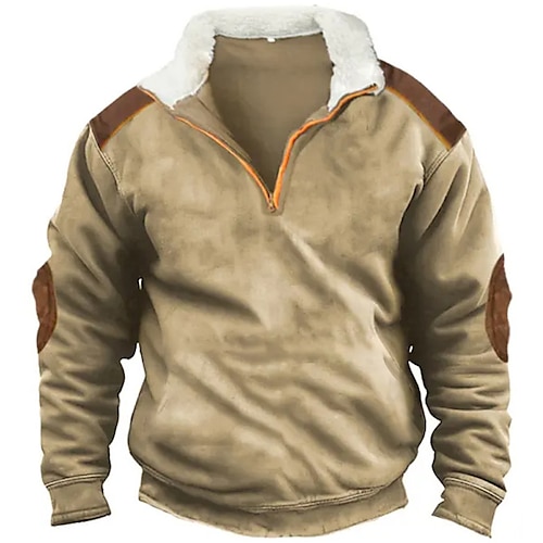 

Men's Sweatshirt Quarter Zip Sweatshirt Khaki Half Zip Color Block Patchwork Pocket Sports Outdoor Daily Holiday Streetwear Basic Casual Fall Winter Clothing Apparel Hoodies Sweatshirts