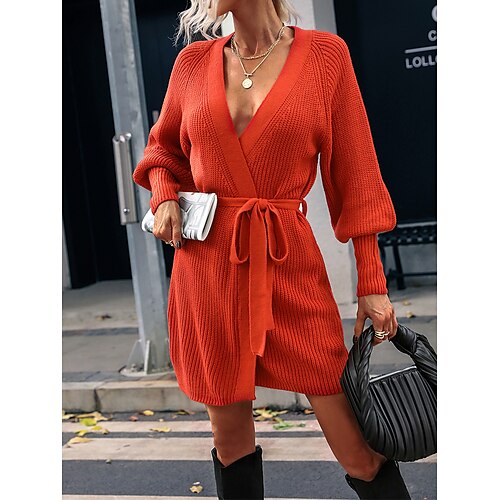 

Mulheres Vestido de moletom Gola Boba Decote V Estriado Tricotar Acrílico Cordões Tricotado Outono Inverno Longo Ao ar livre Diário Feriado Moda Roupa de rua Sensual Manga Longa Côr Sólida Preto Rosa