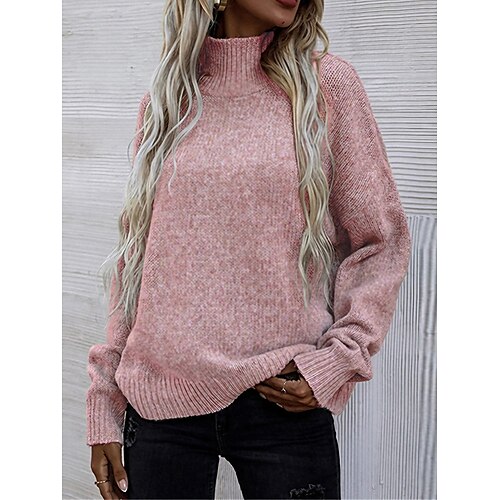 

Pull Femme A côtes Tricoter Col Roulé Acrylique énorme Automne Hiver Normal Extérieur du quotidien Sortie mode Décontractées Flexible manche longue Couleur unie Noir Blanche Rose Claire S M L