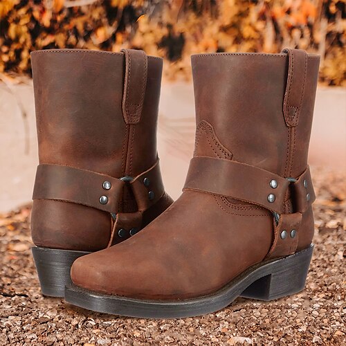 

Hombre Botas Botas cowboy Retro Zapatos de Paseo Casual Diario Cuero Cómodo Botines / Hasta el Tobillo Mocasín Rojo Oscuro Negro Primavera Otoño