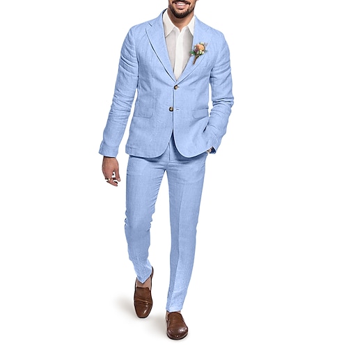 

Costumes en lin Homme Mariage à la plage Ensemble 2 pièces Vert pomme Rose Claire Bleu Ciel Couleur Pleine Coupe Sur-Mesure Droit deux boutons 2023