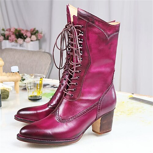 

Damen Stiefel Bullock Schuhe Übergrössen Vintage-Schuhe Party B¨¹ro Täglich Kätzchen-Ferse Runde Zehe Elegant Brautkleider schlicht Minimalismus Leinen Kunstleder Feste Farbe Farbblock Schwarz Rot