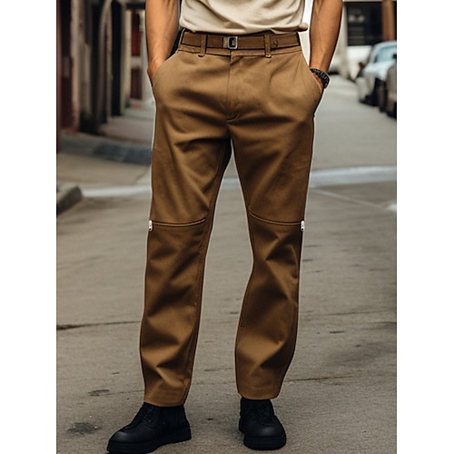 

Men's Trousers Chinos Casual Pants Button Pocket Straight Leg Plain Comfort Breathable Outdoor Daily Going out Cotton Blend Fashion Casual Khaki