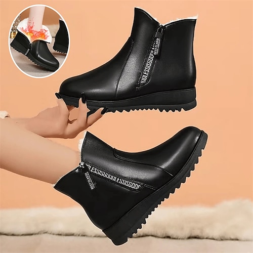 

Women's Boots Snow Boots Winter Boots Outdoor Work Daily Fleece Lined Booties Ankle Boots Zipper Wedge Heel Round Toe Plush Casual Comfort Faux Leather Faux Fur Zipper Black