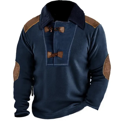 

Men's Sweatshirt Navy Blue Lapel Plain Patchwork Color Block Sports Outdoor Daily Holiday Streetwear Basic Casual Spring Fall Clothing Apparel Hoodies Sweatshirts