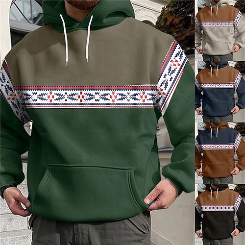 

Men's Hoodie Black Blue Brown Green Khaki Hooded Color Block Tribal Patchwork Pocket Sports Outdoor Daily Holiday Streetwear Cool Casual Spring Fall Clothing Apparel Hoodies Sweatshirts