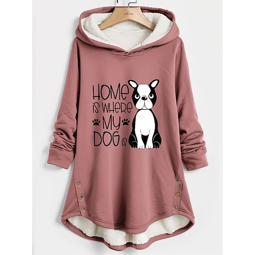 

Damen Hoodie Sweatshirt Kapuze Zur Seite fahren Sherpa Innenfutter aus Fleece Hund Buchstabe Warm Lustig Fuzzy Taste Bedruckt Dunkelpink Blau Grau Casual Sport Kapuzenpullover Langarm Oberteil