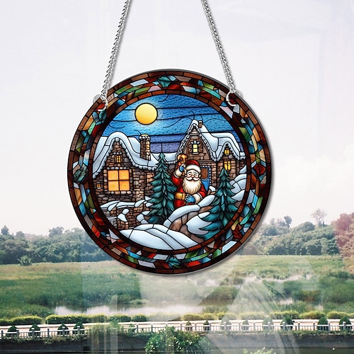 

Noël Père Noël Maison de neige Suncatcher Ornement de fenêtre