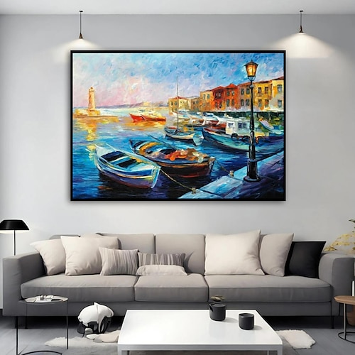 

Arte contemporáneo en lienzo, barcos de pesca, pintura al óleo hecha a mano, hermosas imágenes de paisajes para decoración para las paredes del salón, sin marco