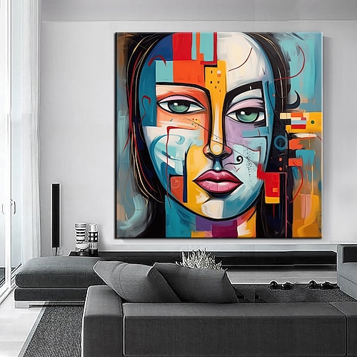 

Grandes caras de mujeres abstractas pintadas a mano, pintura en lienzo, decoración moderna, cuadros de pared para sala de estar, arte de pared, pintura al óleo con cuchillo, decoración del hogar,