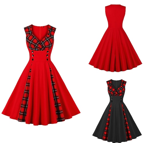 

Ausgefallenes Weihnachtskleid Damen 1950s Weihnachten Maskerade Heiligabend Erwachsene Party Weihnachten Silvester Polyester Kleid