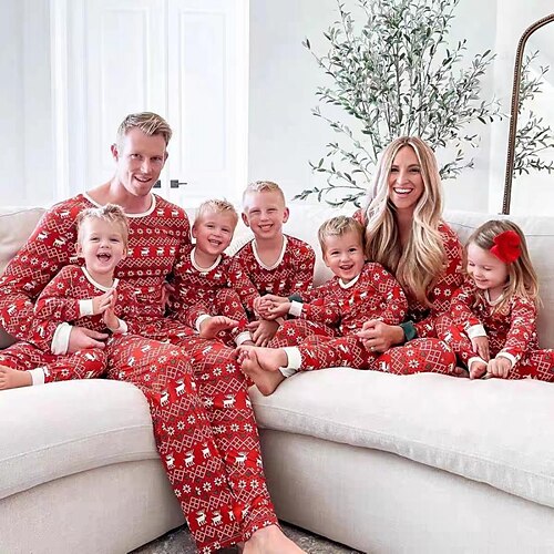 

Familie Weihnachten Pyjamas Buchstabe Weihnachtsbaum Heim Rote Langarm Mama und ich Outfits bezaubernd Passende Outfits