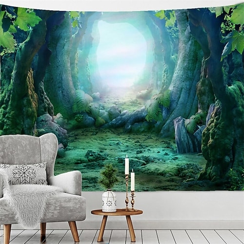 

Tapiz colgante de cueva de bosque, arte de pared, tapiz grande, decoración mural, fotografía, telón de fondo, manta, cortina, decoración para el hogar, dormitorio y sala de estar