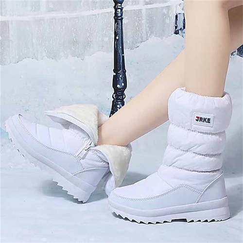 

Women's Boots Snow Boots Waterproof Boots Soft Shoes Daily Solid Color Fleece Lined Knee High Boots Mid Calf Boots Winter Platform Round Toe Plush Comfort Minimalism Polyester Faux Leather Loafer