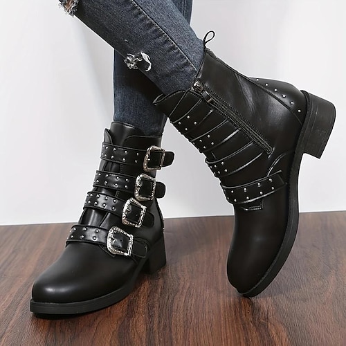 

Mulheres Botas Coturnos Tamanhos Grandes Botas de amarrar Trabalho Diário Côr Sólida Botas Botas Tornozelo Inverno Ziper Plataforma Salto Robusto Ponta Redonda Punk Vintage Moda Couro Ecológico Com