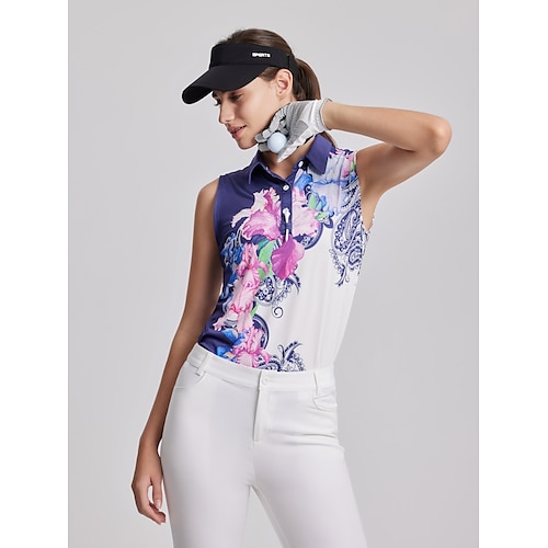 

Femme T-shirt POLO Chemise de golf Polo boutonné Respirable Séchage rapide Evacuation de l'humidité Sans Manches Vêtements de golf Top Standard Floral Eté Tennis Le golf Pickleball