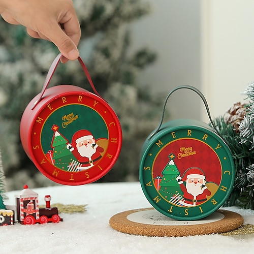 

Boîtes à bonbons de noël fournitures de fête design exquis en cuir pu décoratif créatif durable avec poignée cadeau de noël