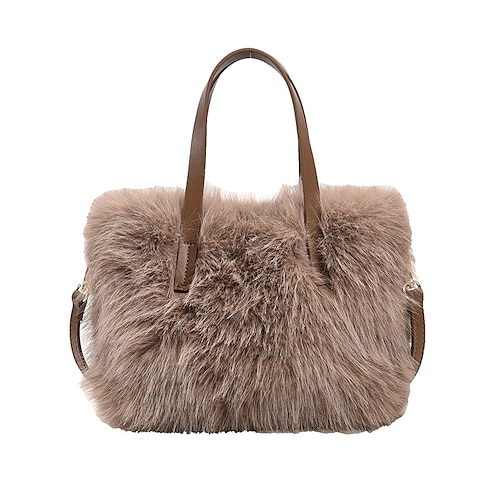 

Femme Sac à main Sac en peluche Sac moelleux Fausse Fourrure du quotidien Grande Capacité Poids Léger Géométrique Noir Blanche Rose