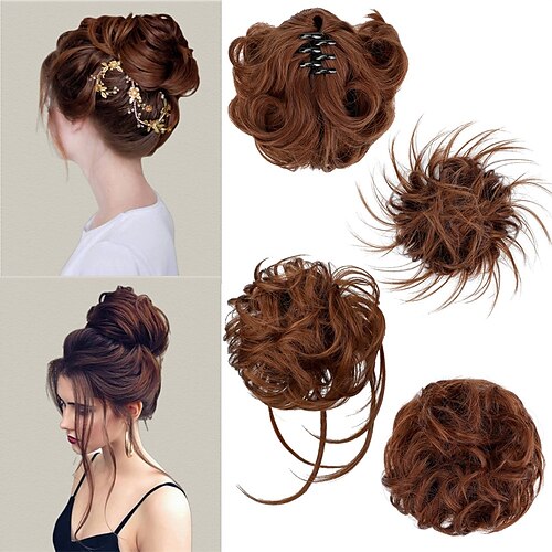 

4 Pcs Messy Hair Bun Hairpiece Fake Hair Bun Messy Bun Scrunchie Hair Pieces for Updos Bun Wig Hair Extensions Pieces for Women