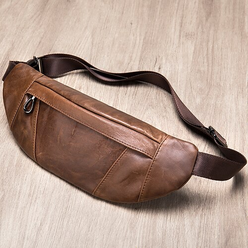 

First Layer Cowhide Fanny Pack Waist Bag Leather Cross Body Bag Belt Purse Pouch For Travel Walking Everyday For Men