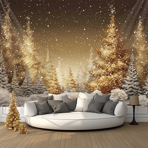 

Рождественский золотой лес висит гобелен настенное искусство Рождество большой гобелен фреска декор фотография фон одеяло занавеска для дома спальня гостиная украшения