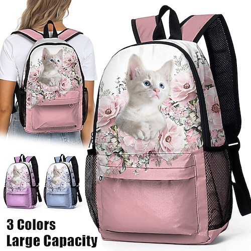 

Damen Rucksack Schultasche 3D Rucksack Schulanfang Outdoor Täglich Katze Blume Polyester Hohe Kapazität Leichtgewichtig Langlebig Reißverschluss Bedruckt Rosa Blau Purpur