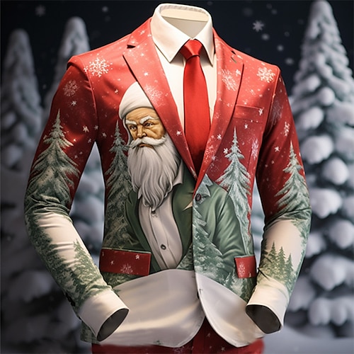 

Weihnachtsmann Weihnachtsbaum Geschäftlich Herren Mantel Blazer Sakko Weihnachten Arbeit Tragen Sie, um zu arbeiten Herbst Winter Umlegekragen Langarm Wein Rote S M L Polyester Weberei Jacken