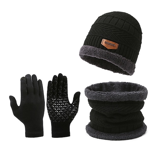 

Unisex Beanie Hat Knit Beanie Beanies Scarf and Hat Black Red polyester fibre Travel Outdoor Vacation Plain Windproof Warm