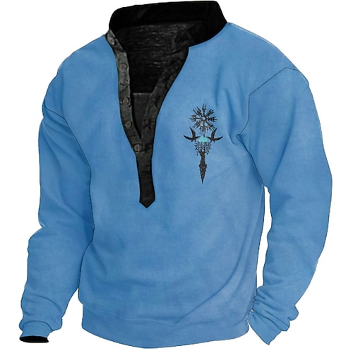 

Homme Sweat shirt Bleu Henley Imprimés Photos Imprimer 3D Casual 3D effet Motifs 3D Décontractées Printemps Automne hiver Vêtement Tenue Pulls Capuche Pulls molletonnés